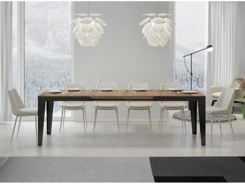 Table rectangulaire extensible 6 à 14 places L 180 à 284cm chêne clair et pieds acier gris foncé Artigeo TPDJ46395