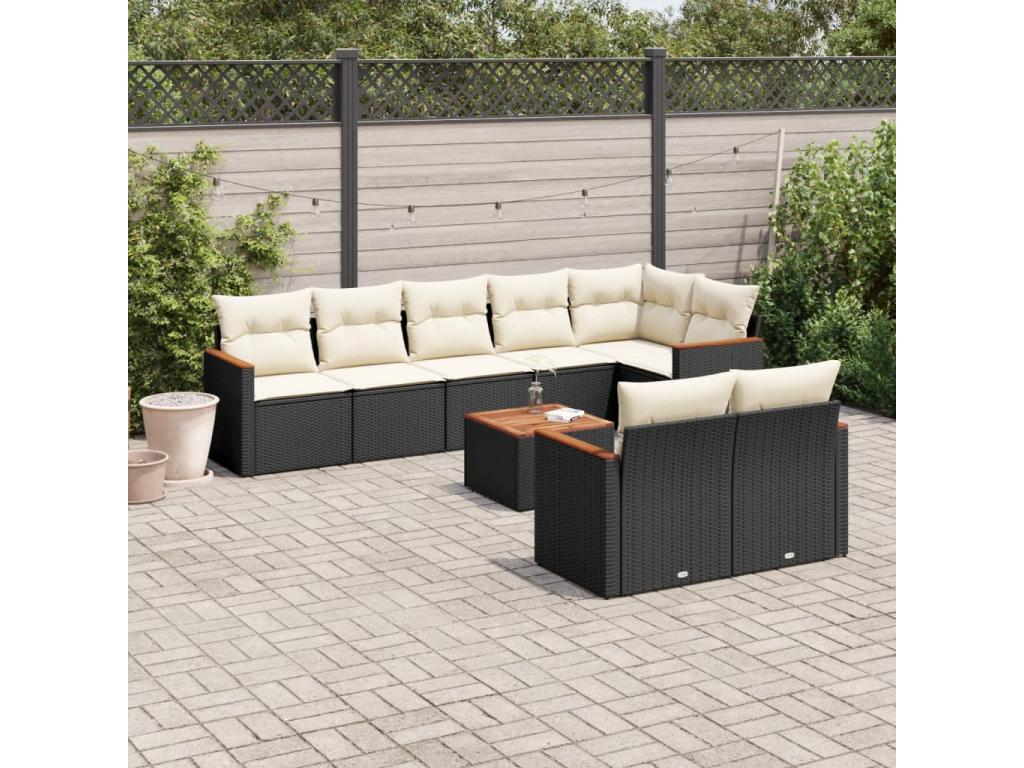 Salon de jardin 9 pcs avec coussins noir résine tressée BLUG95283