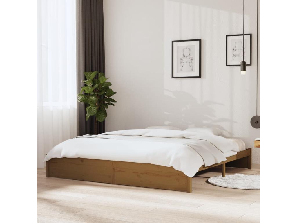 Cadre de lit sans matelas marron miel bois massif 200x200 cm RWSL19380