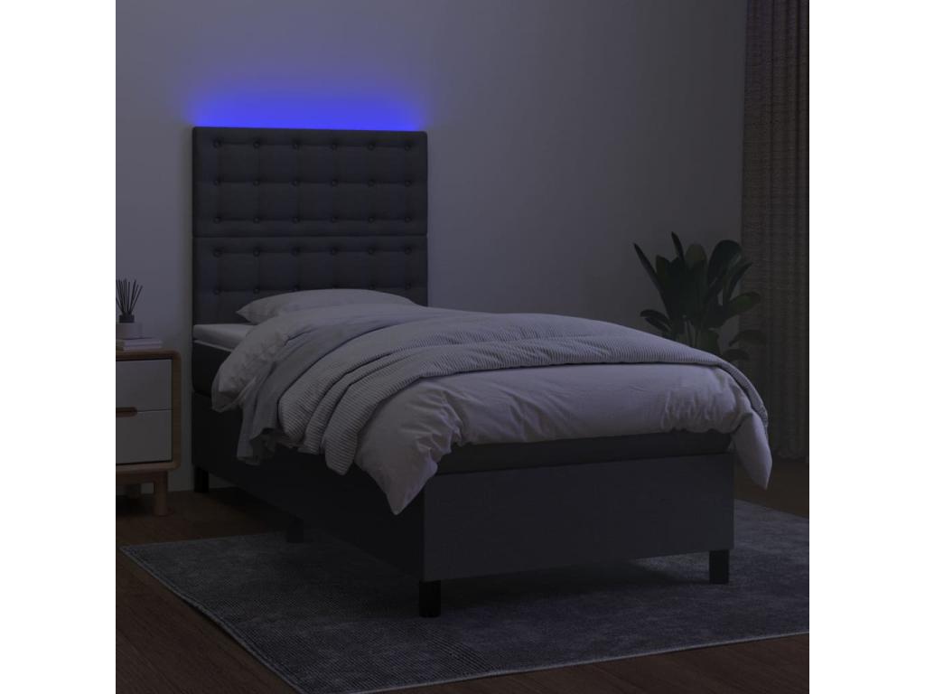 Sommier à Artigeo de lit et matelas et LED Gris foncé 100x200 cm SBYU59567