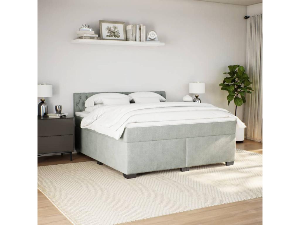Sommier à Artigeo de lit et matelas Gris clair 180x200cm Velours RMBF93374