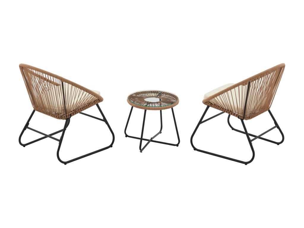 Salon de jardin en résine tressée 2 fauteuils et une table basse - Naturel clair - PISALE de Artigeo KKVY35455
