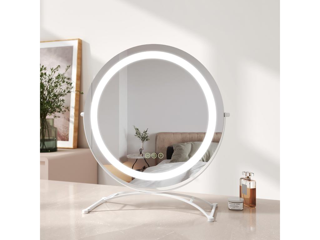 Artigeo LED Artigeo Miroir de Maquillage Rond avec Interrupteur Tactile Dimmable 3 Couleurs claires 360 Rotatif Blanc Diamètre 50cm GOPJ81412