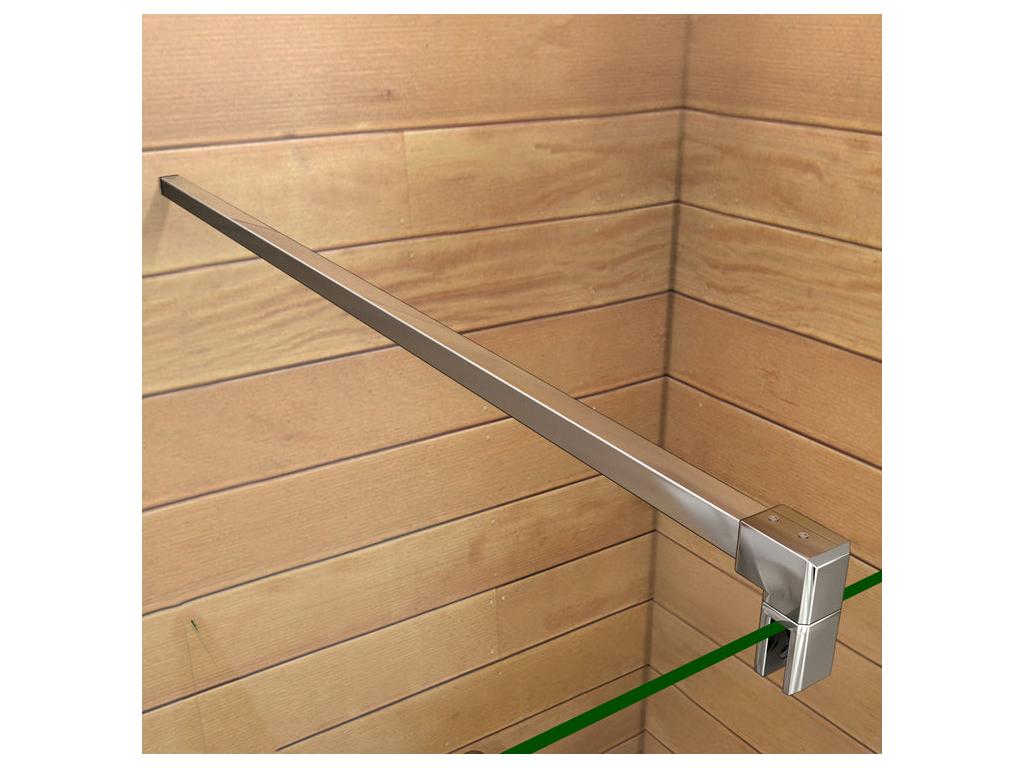 Paroi de douche à l'italienne 70 30x200cm avec retour pivotant - Verre 8mm trempé - Avec barre de fixation 90cm en carré JSIL51191