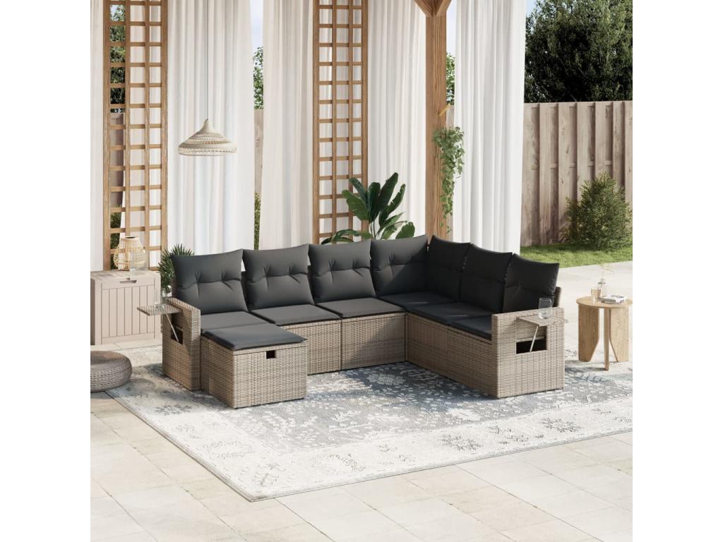 Salon de jardin avec coussins 7 pièces gris résine tressée PKDM95608