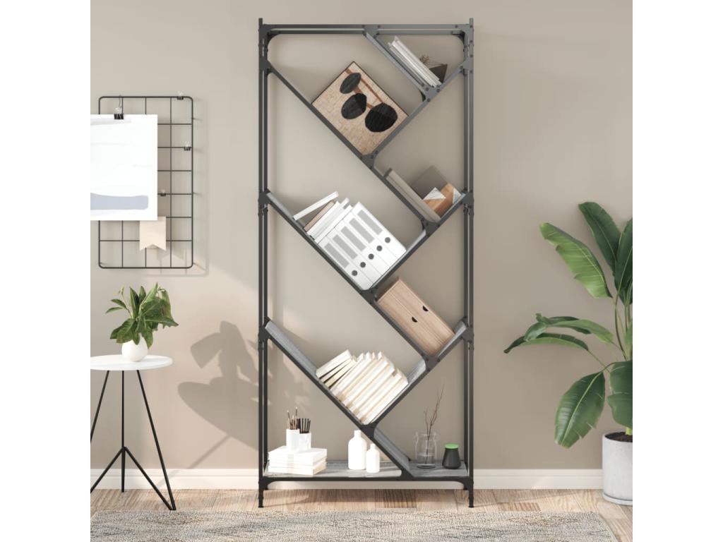 Bookcase Artigeo gray 79x30x180 wood engineered and metal FWYB24332