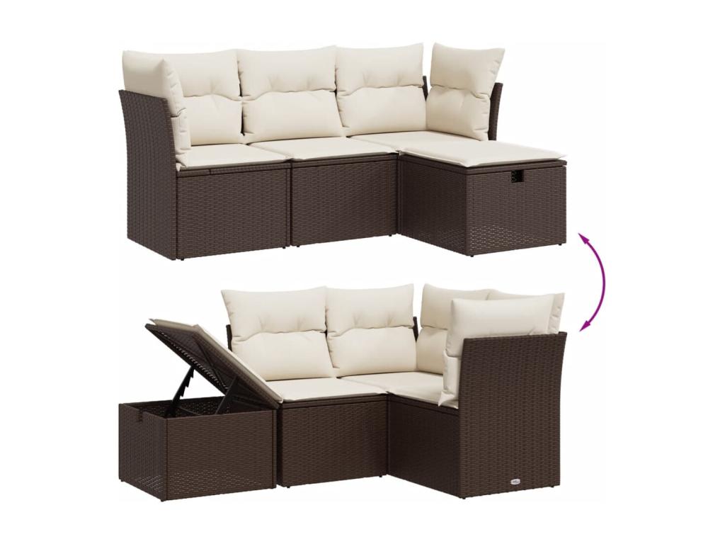 Salon de jardin 4 pièces avec coussins marron résine tressée ACHW03735