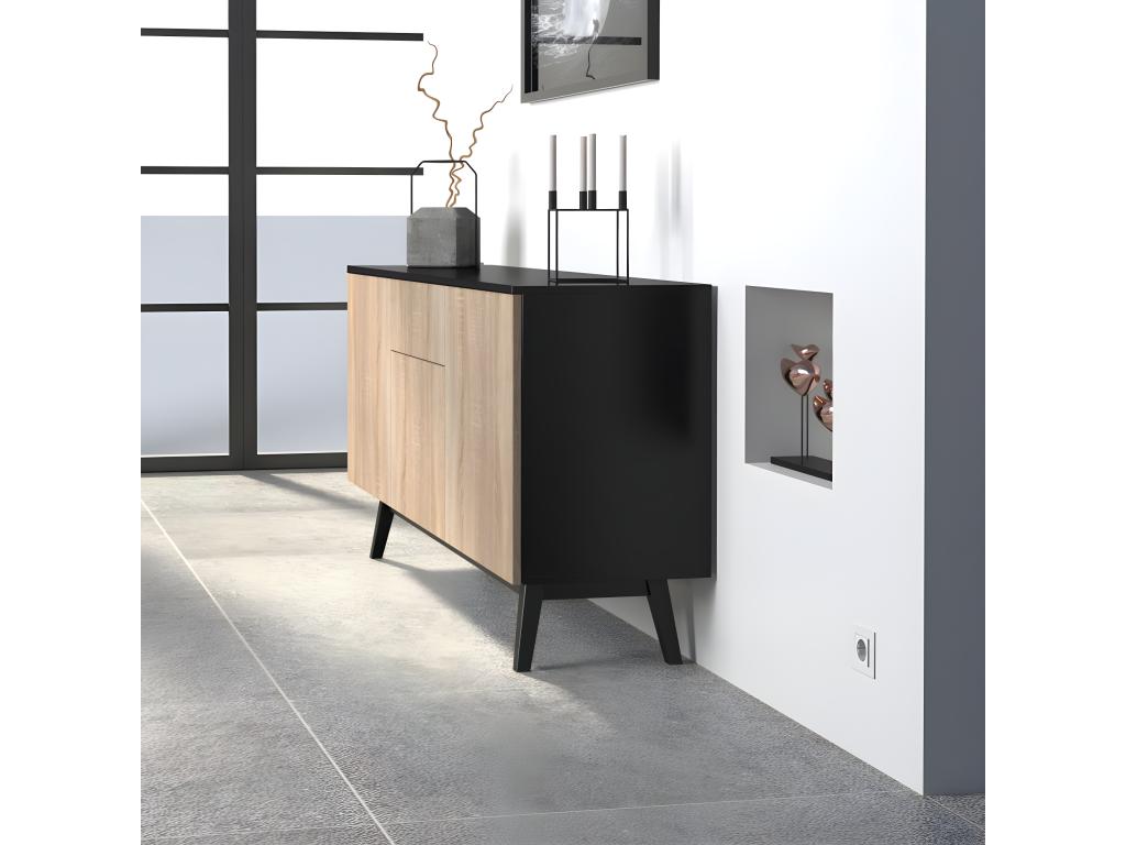 Bahut HOME 3 portes 1 tiroir / Décor Noir et Chêne Blanchi FMIJ83654