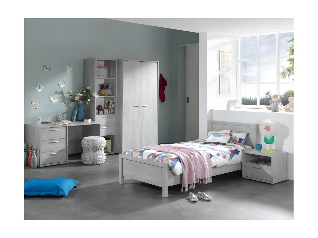 Lit enfant robuste 90x200 collection Cosymeub - Coloris gris effet bois CQZA69601
