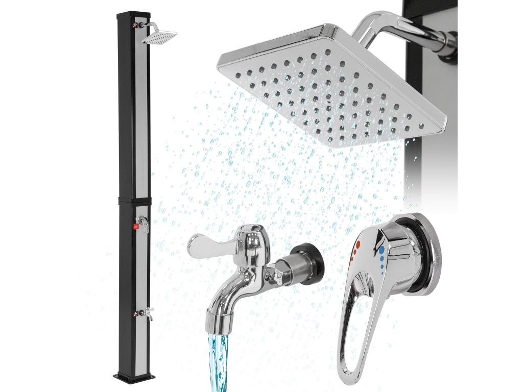 Douche solaire d'extérieur douche à pied et pomme de douche noir/argent 40 L TCUV47823