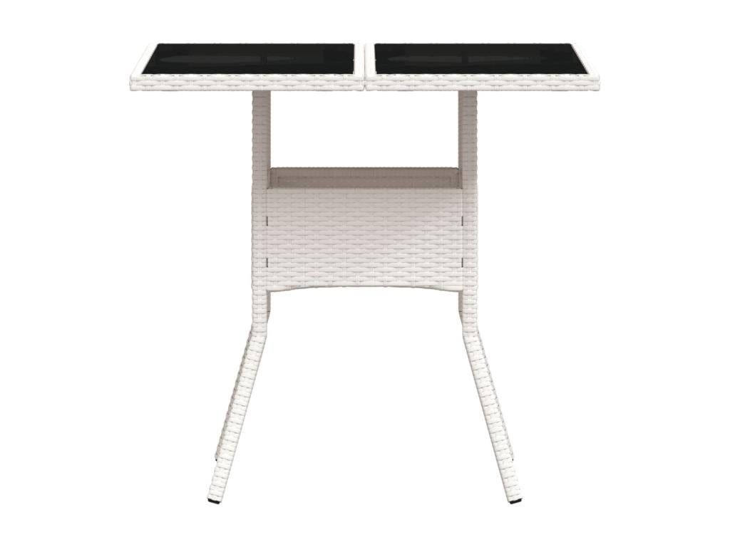 Table de jardin dessus en verre blanc 80x80x75cm résine tressée FMGT28073