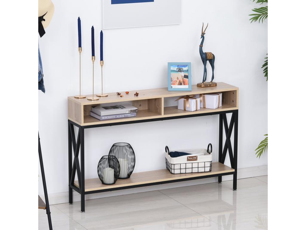 Table Console Table d'Entrée Industriel Multi-rangements 120x23.5x75 cm Bois Chêne INBP30855