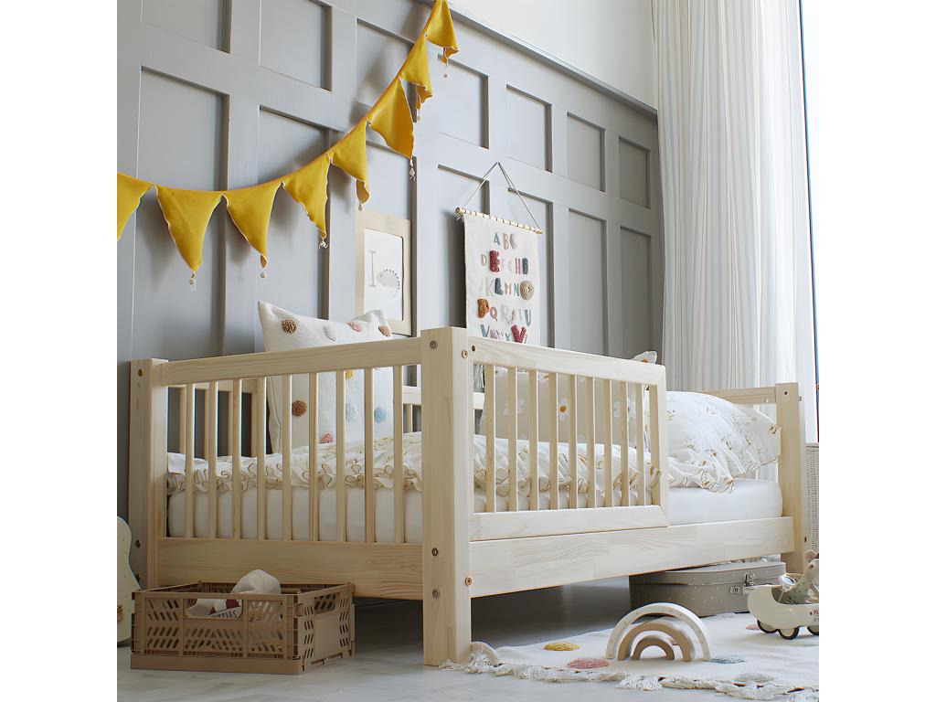 Lit 90x190 barrière et sommier inclus pieds 10 cm Artigeo Bois OISG28549