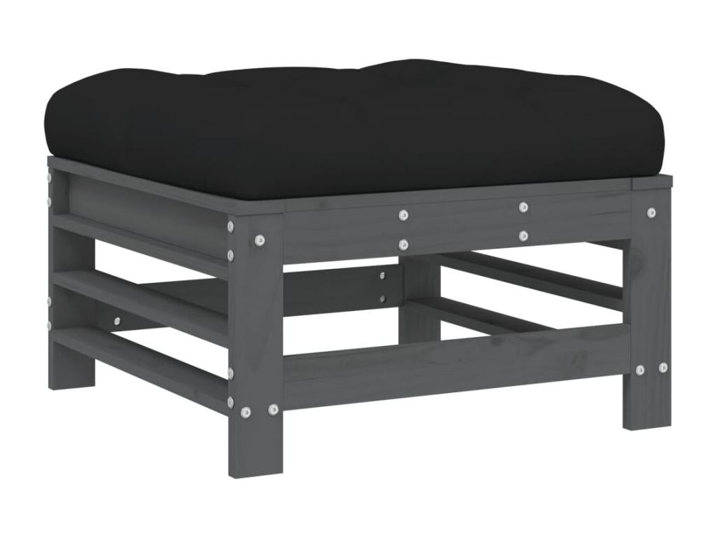 Salon de jardin 6 pcs avec coussins gris bois massif QAVI09278