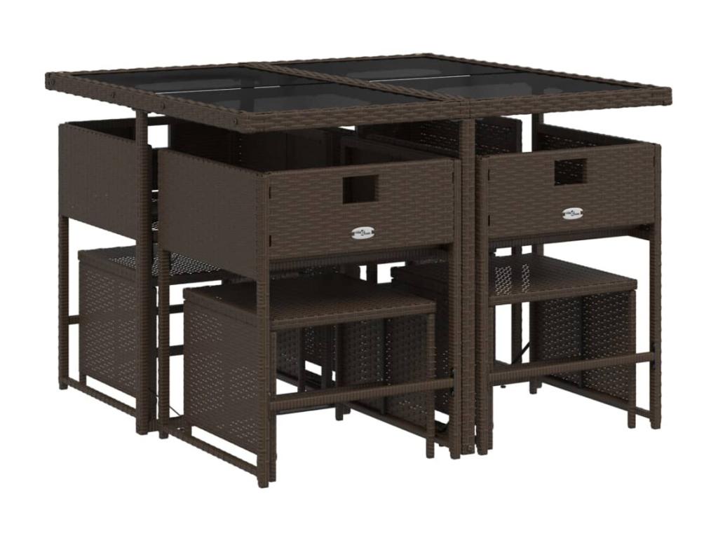 Ensemble à manger de jardin et coussins 9 pièces marron poly rotin NCIE08941