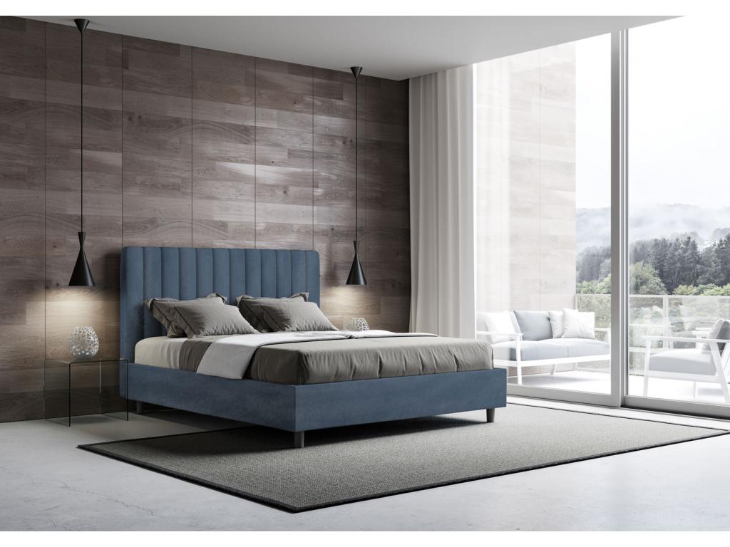 Lit coffre double rembourré 160x210 en microfibre bleu Artigeo FCIC23284