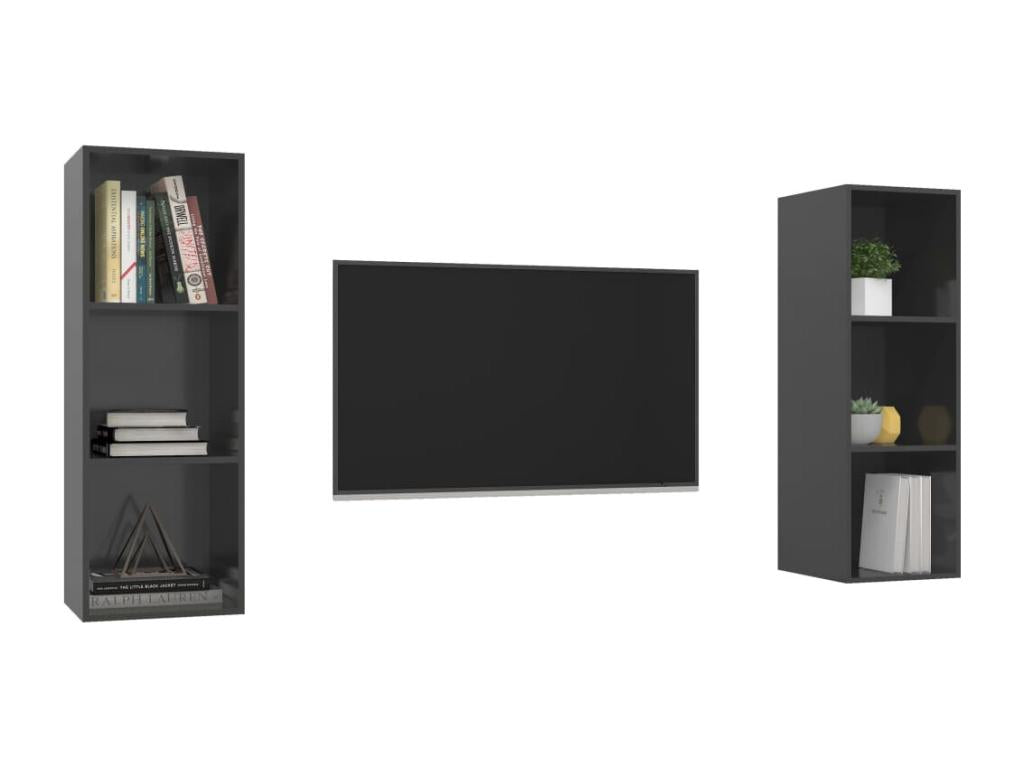 Meubles TV muraux 2 pièces Gris brillant Aggloméré OCWD96357