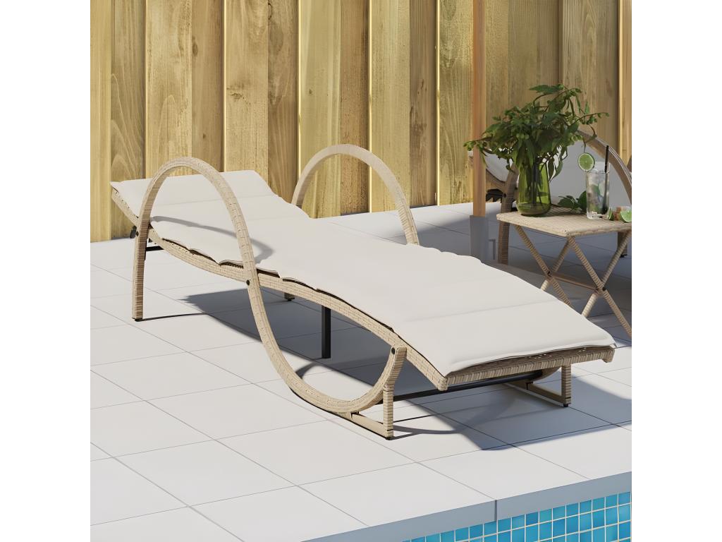 Chaise longue avec coussin beige 60x199x42 résine tressée OXGS57477