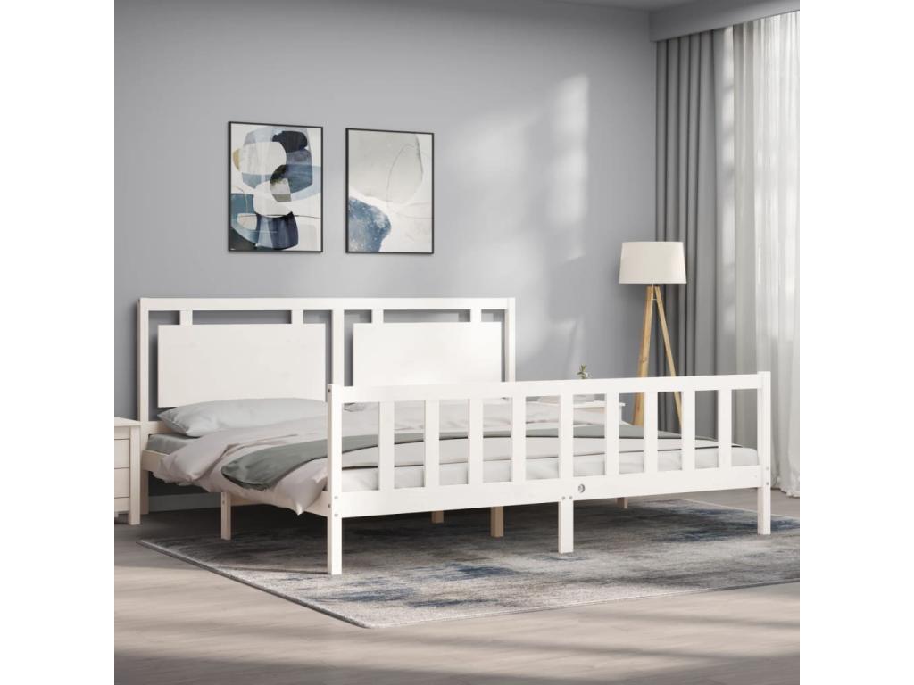 Cadre de lit sans matelas blanc bois de pin massif WIPQ46401