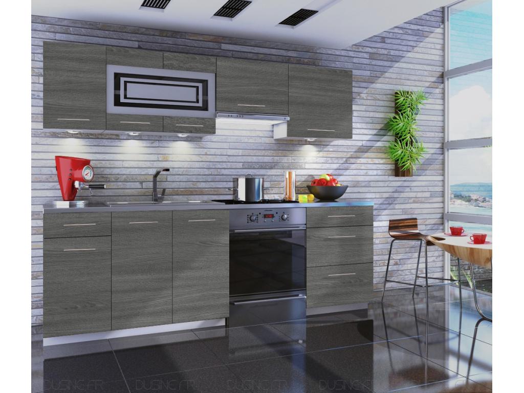 Cuisine Chezlova 7 éléments - bois grisé 2m40 - grand casserolier MLAH73582