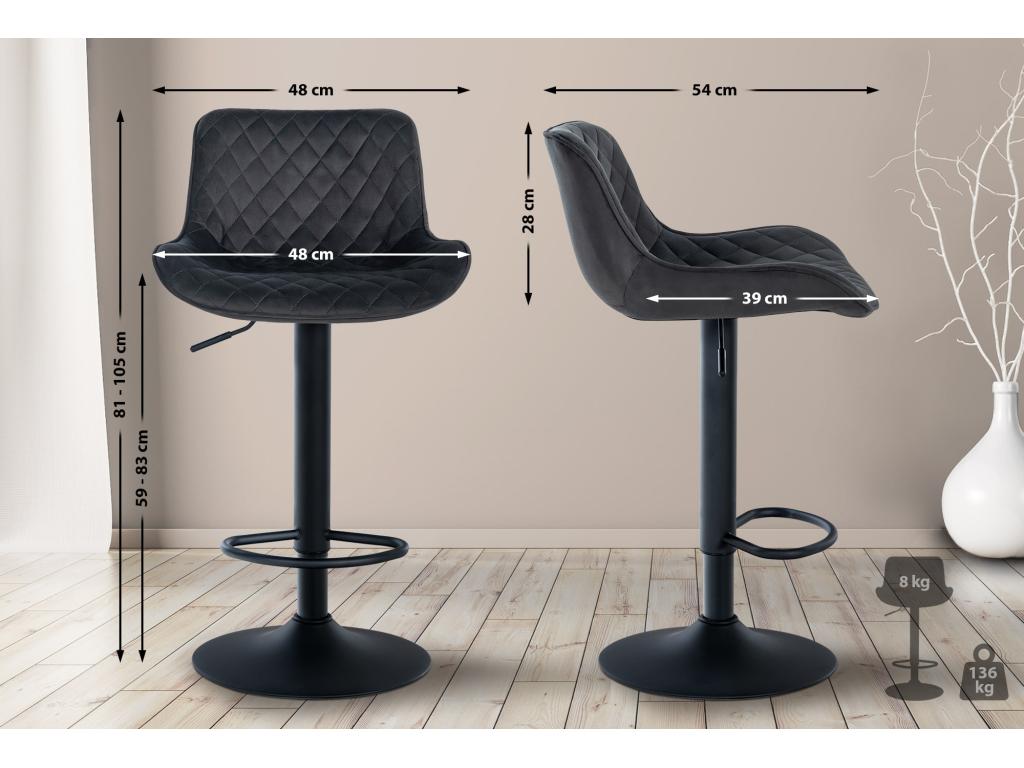 Lot de 2 Tabouret de bar - Velours / Métal - Noir - Artigeo DWIC35170