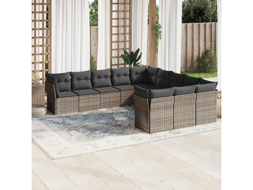Salon de jardin 11 pièces avec coussins gris clair résine tressée FJXV54494