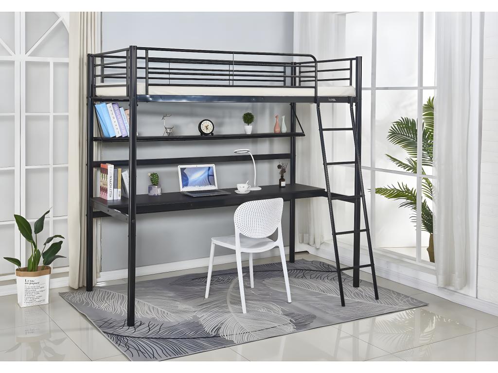 Lit mezzanine avec bureau Artigeo - 90x190 cm - Noir KHWU98994