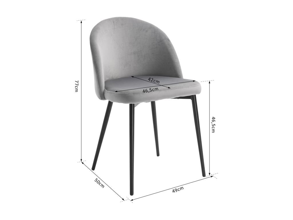 Chaises de visiteur design scandinave - lot de 2 chaises - pieds effilés métal noir - assise dossier ergonomique velours gris UXML27463
