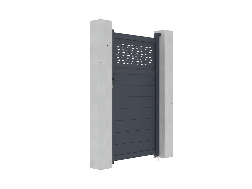Portillon battant aluminium semi plein à motifs L103 x H181 cm anthracite - Cosymeub YYCB47965
