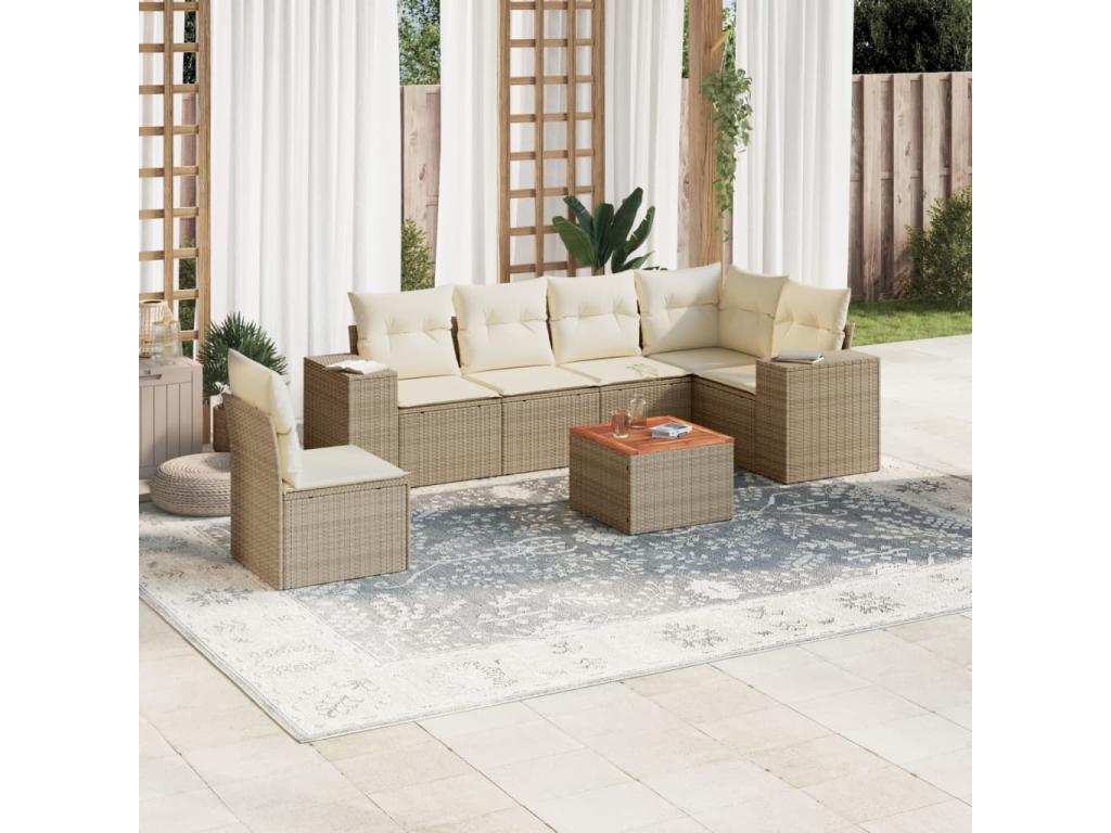 Salon de jardin avec coussins 7 pcs beige résine tressée JAIV82671