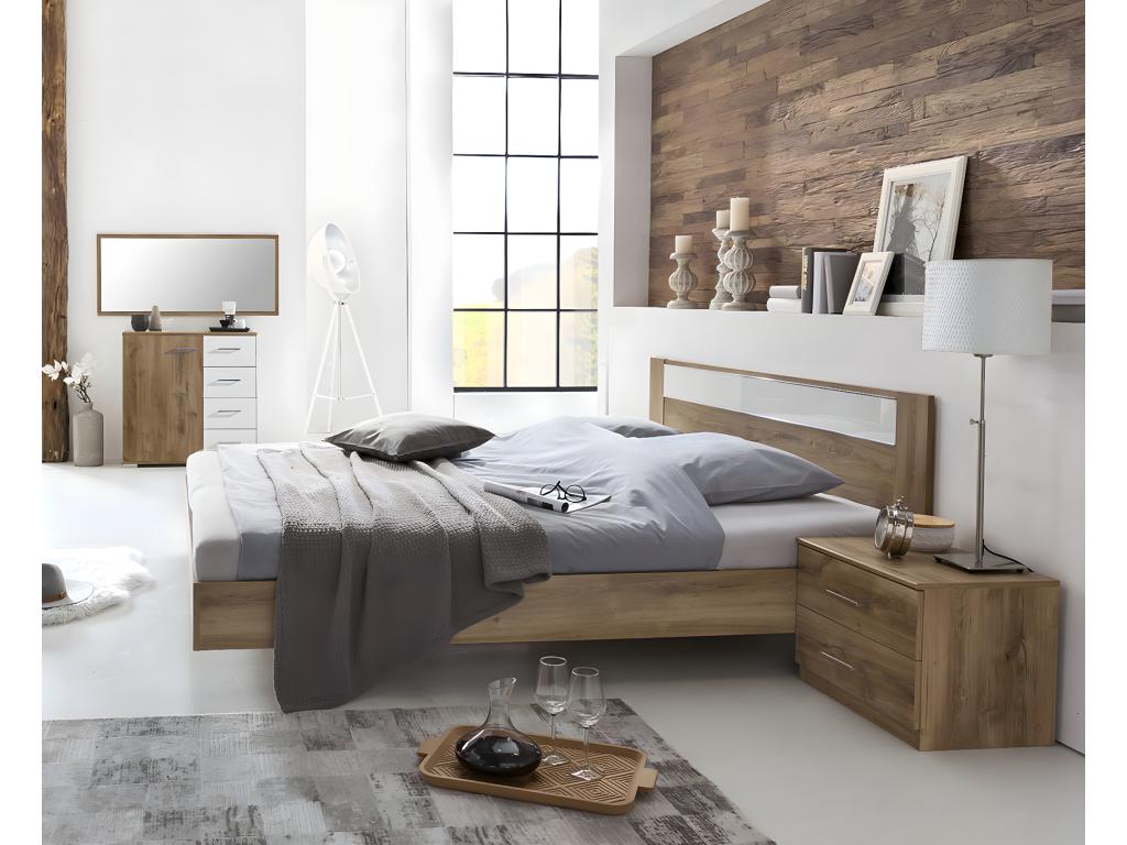 Chambre à coucher en panneaux de particules imitation chêne poutre/blanc/Artigeo - Dim 160x200 cm PUJL40989