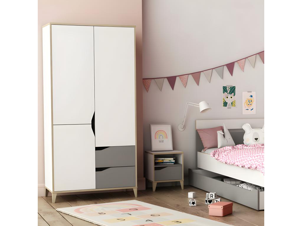 Armoire 3 portes 2 tiroirs Blanc/Gris - Artigeo - L 89 x l 50 x H 184.5 cm UOAN53781