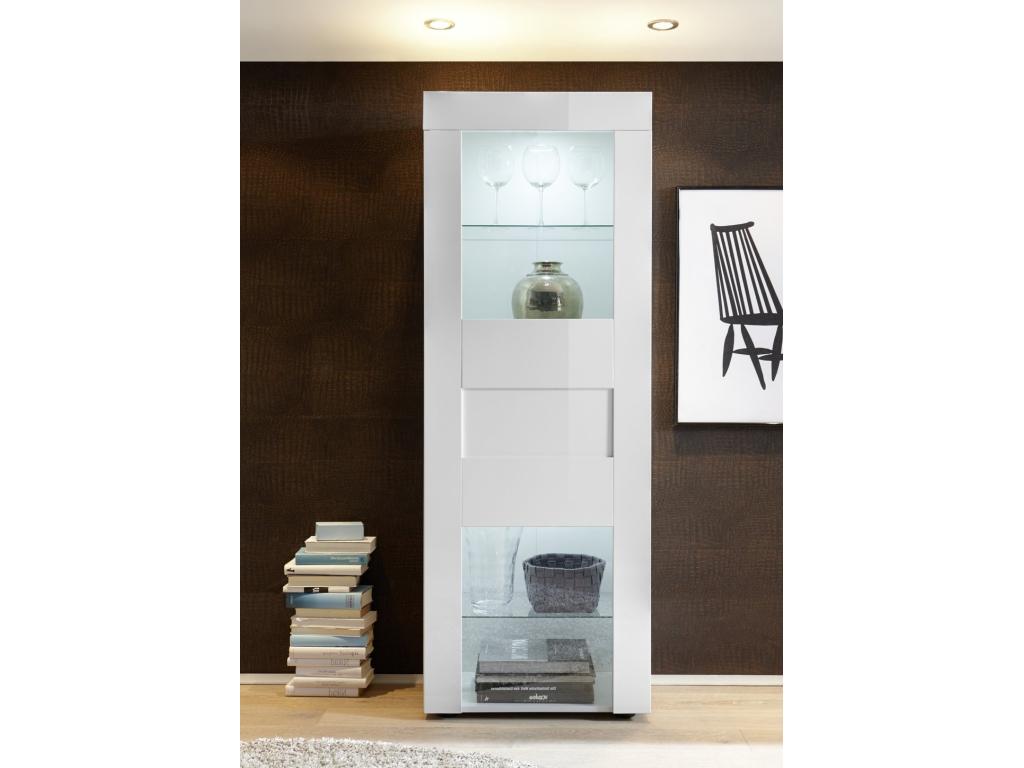 Vitrine à LED 1 porte bois laqué blanc brillant Artigeo ATVC93531