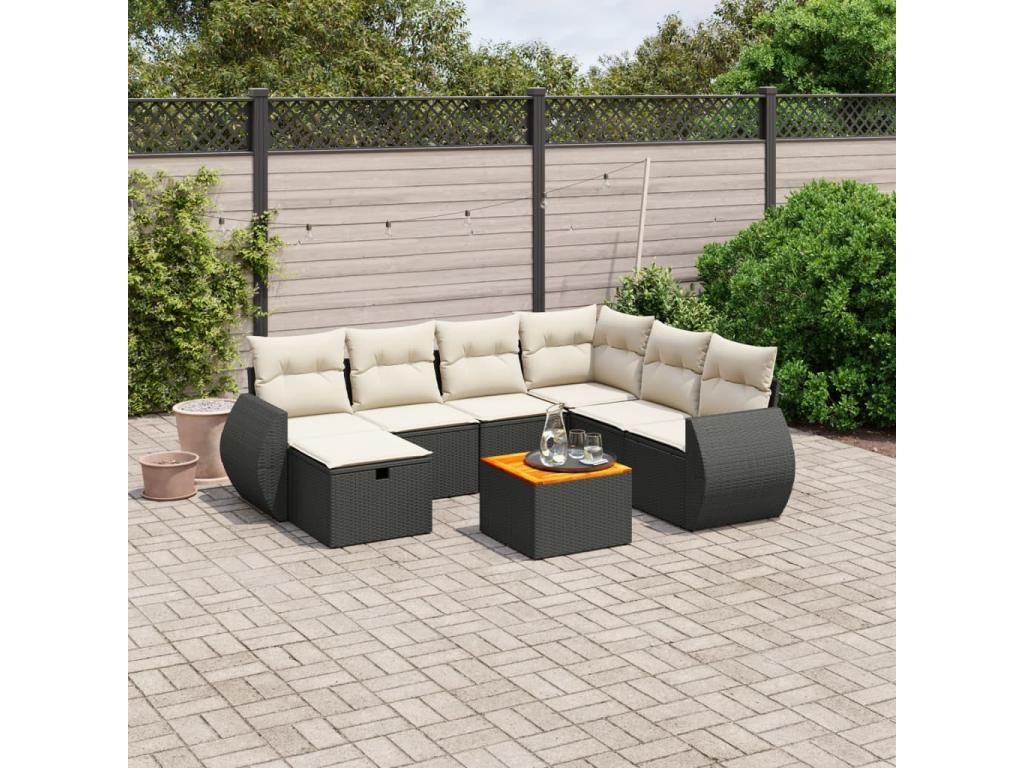 Salon de jardin 8 pièces avec coussins noir résine tressée IVDF83877