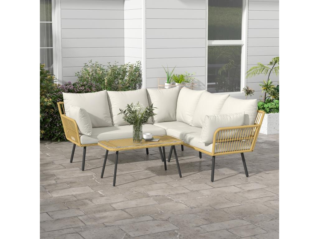 Patio set corner 5-Seater style Artigeo - cushions Coffee table included - resin wicker finish rattan NMSM90376