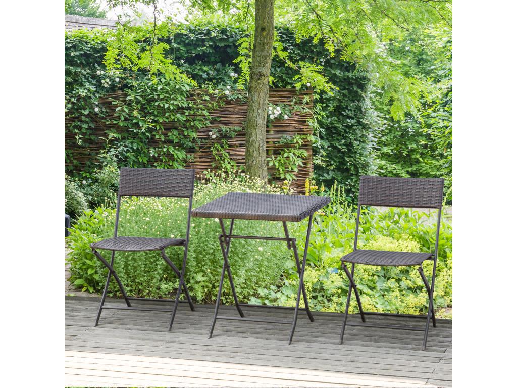 Set cabinets of garden design table square and chairs folding resin wicker 4 wires metal black XCZU51655