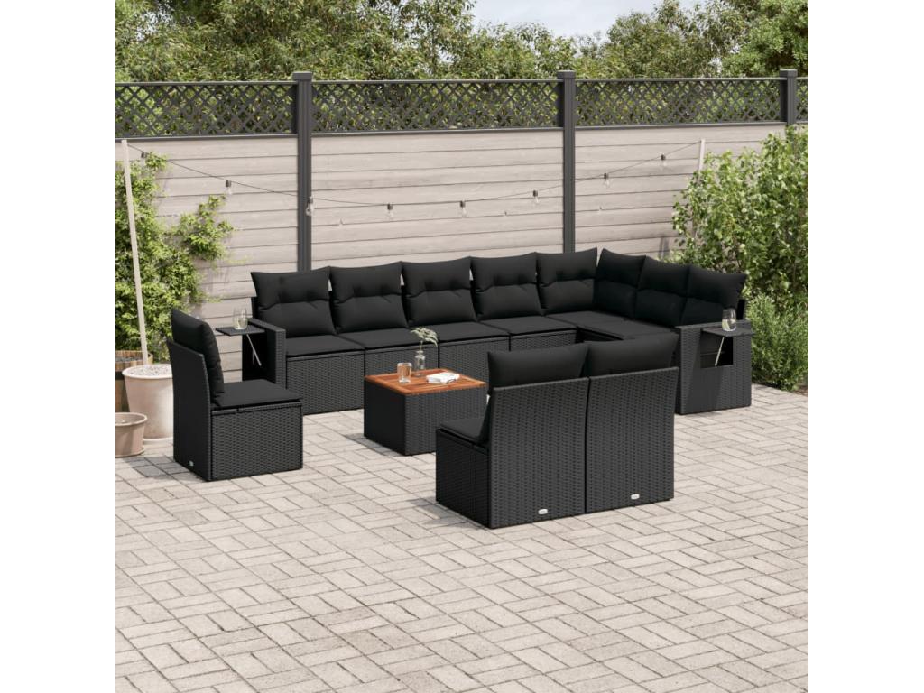 Salon de jardin 11 pcs avec coussins noir résine tressée HHSI00811