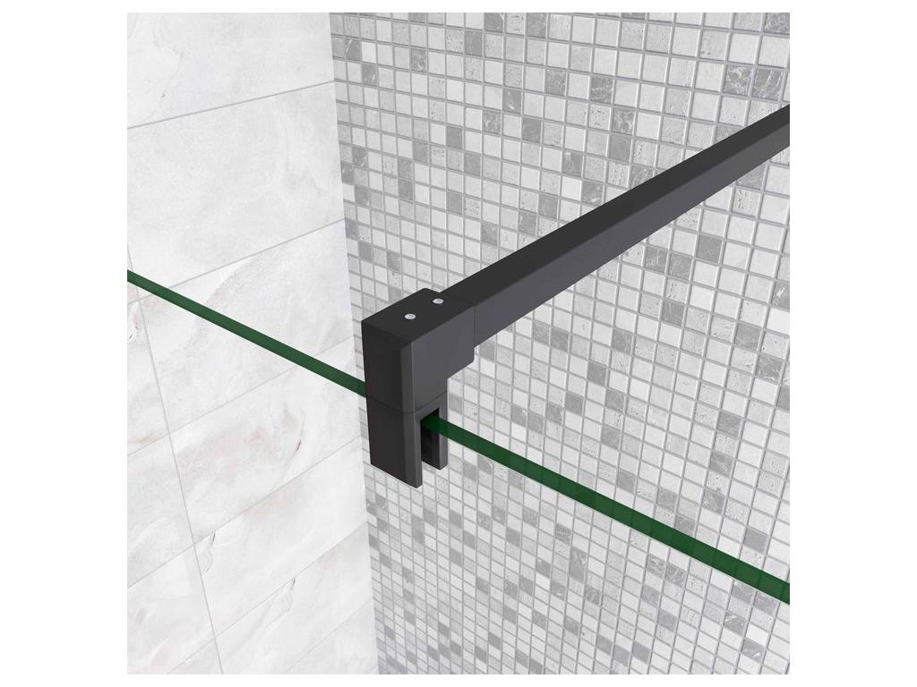 Paroi de douche à l'italienne avec retour pivotant 120 30x200cm avec barre de fixation 90cm en carré - Noir Mat - 8mm verre anticalcaire AFMJ91488