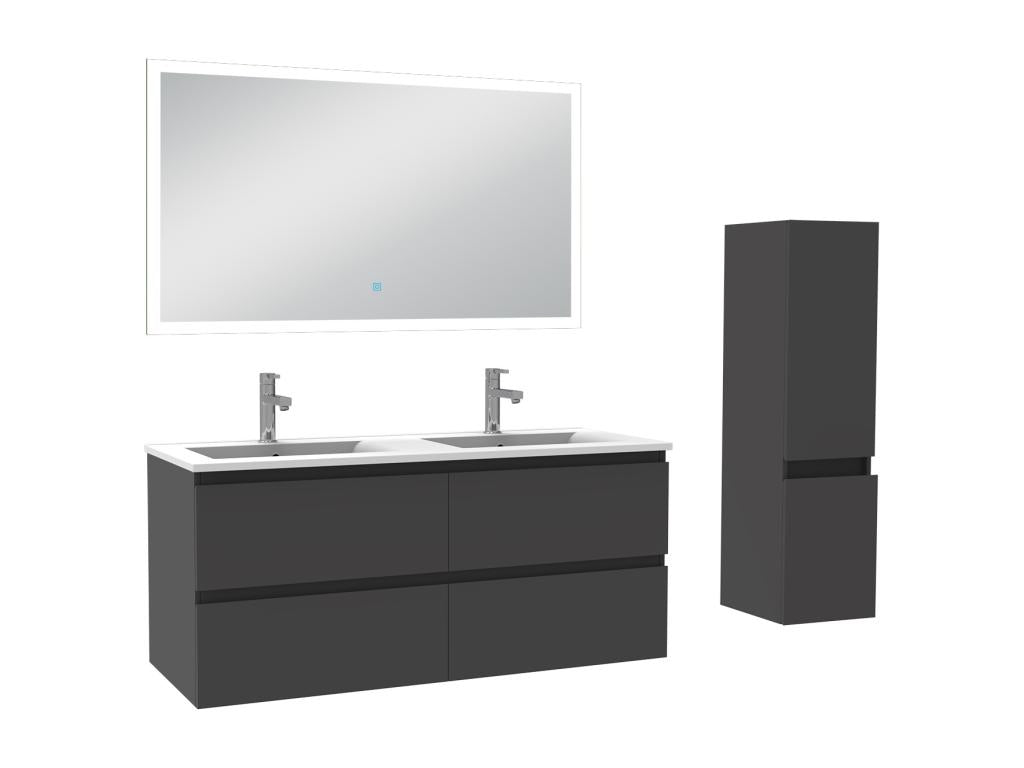 Ensemble meuble Salle de Bain 120cm avec vasque et colonne et miroir lumineux 3 couleurs anthracite YGYO84142