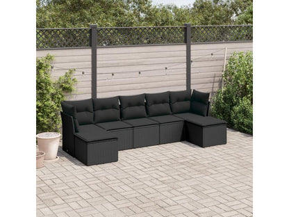 Salon de jardin 7 pcs avec coussins noir résine tressée NNNL29278