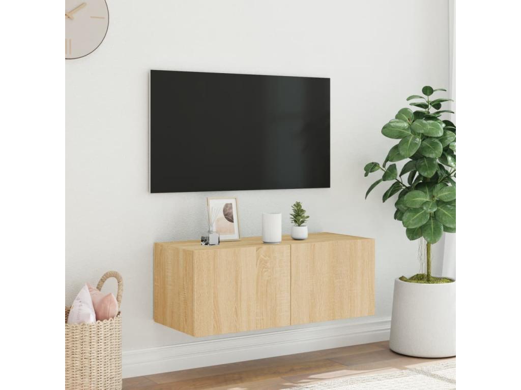 Meuble TV mural avec Artigeoères LED chêne Artigeo 80x35x31 cm PVJS53565