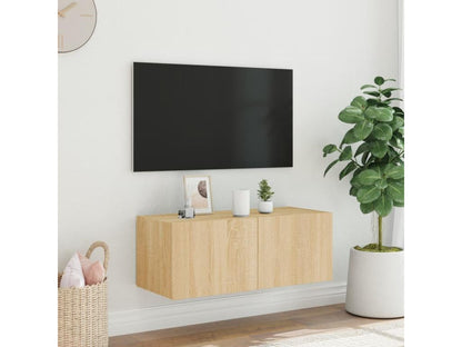 Meuble TV mural avec Artigeoères LED chêne Artigeo 80x35x31 cm PVJS53565
