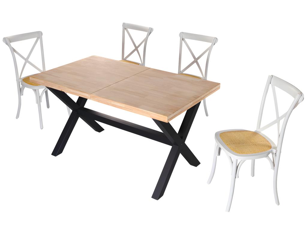 Table à manger rectangulaire extensible en bois coloris chêne / pieds noir EAYZ91157