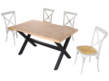 Table à manger rectangulaire extensible en bois coloris chêne / pieds noir EAYZ91157