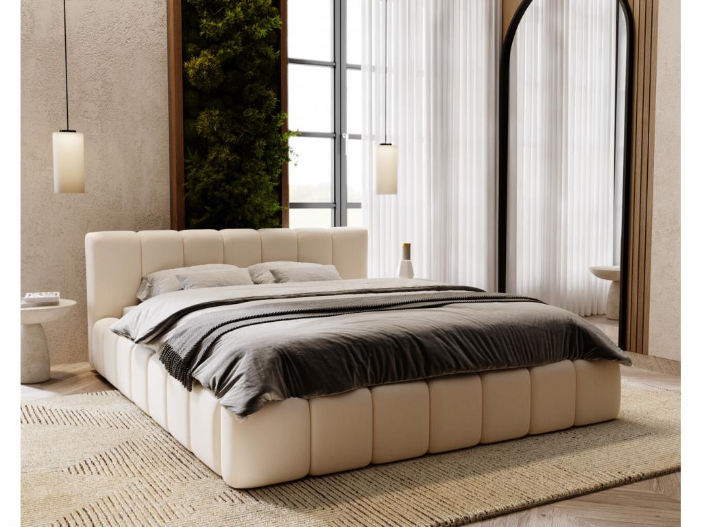 Lit rembourré avec rangement - 160x200 - lit double - velours - crème - Chezlova KOZD31096