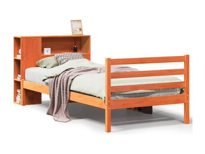 Lit bibliothèque sans matelas cire marron 90x200 cm bois massif SUKT82590