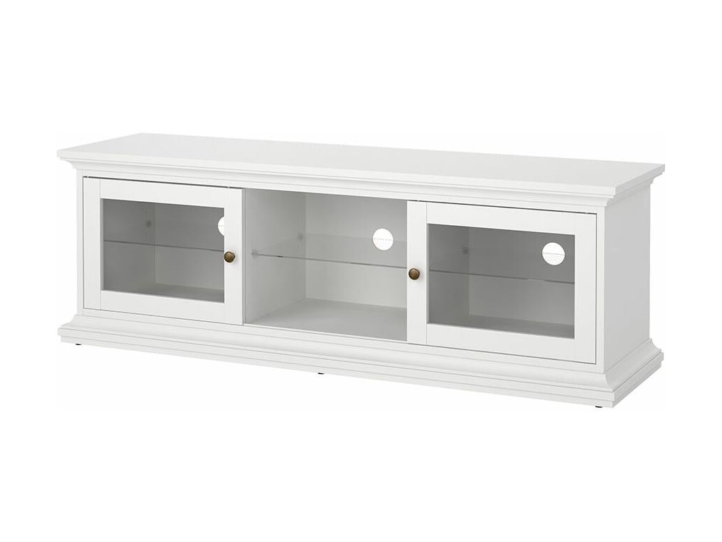 Venedig Meuble TV 2 portes vitrées et 1 tablette en verre blanc. LWNX86886