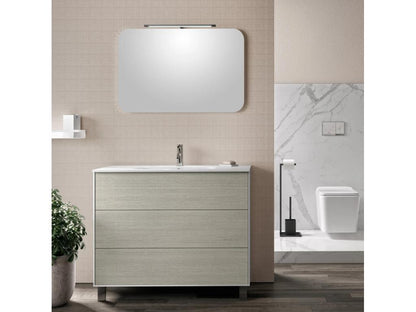 Ensemble meuble de salle de bain 3 tiroirs laqué blanc et beige et miroir à LED Artigeo L 100cm YDLX06326