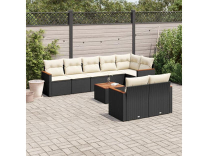 Salon de jardin 9 pcs avec coussins noir résine tressée BLUG95283