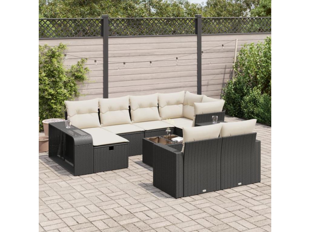 Salon de jardin 11 pcs avec coussins noir résine tressée YSCY81911